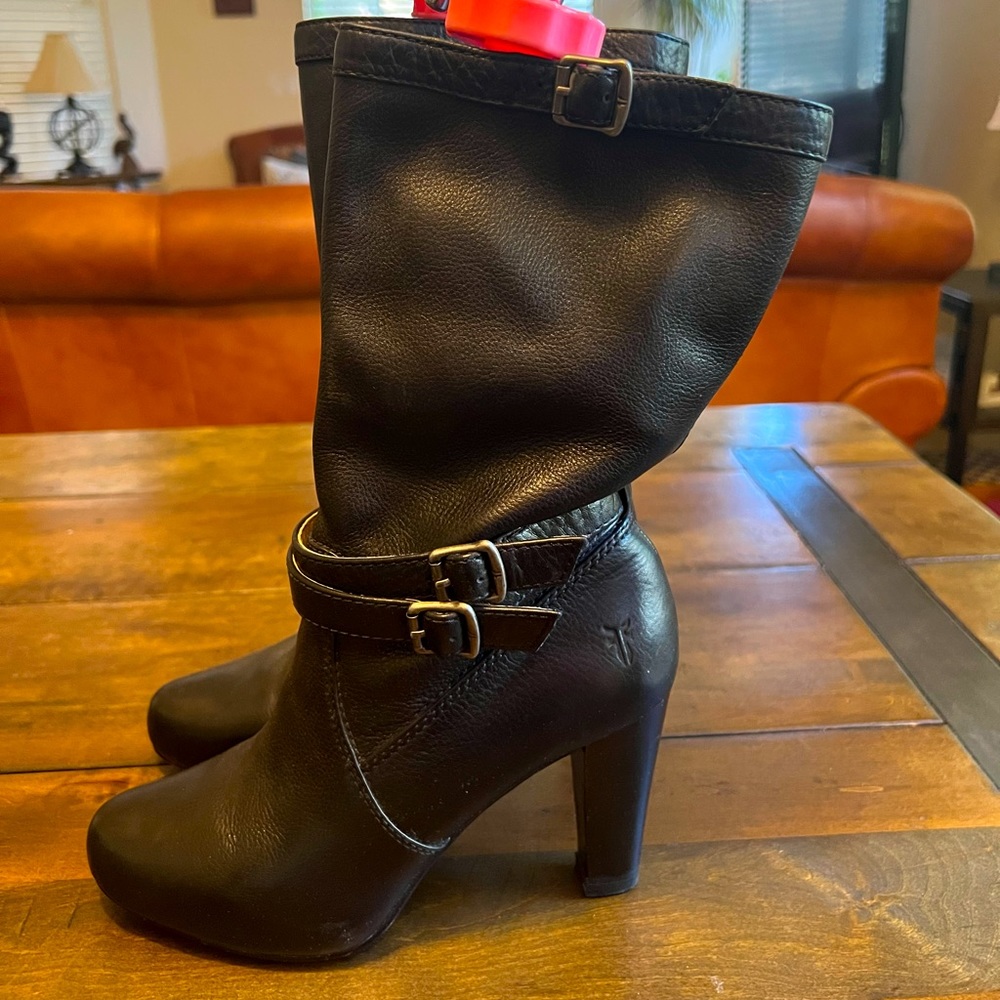 Frye Marissa slouchy black leather boots